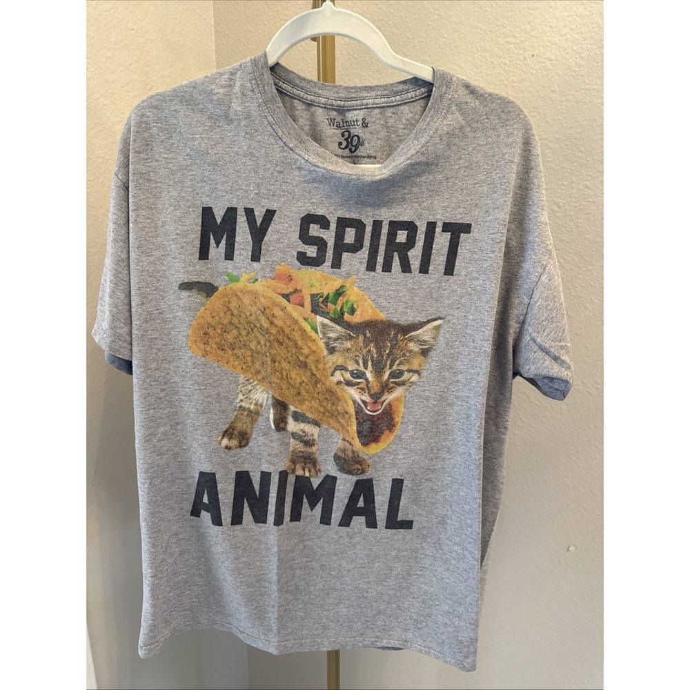 MY SPIRIT ANIMAL TACO CAT Adult Large Gray Graphic T-Shirt Walnut and 39th